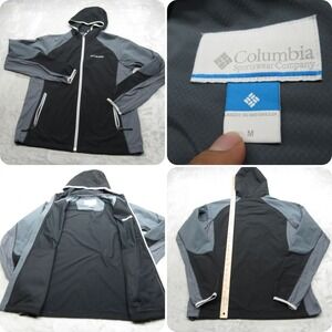 Columbia Jacket Mens Medium‎ Black Hood Light Water Resistant Full Zip Rain Hike